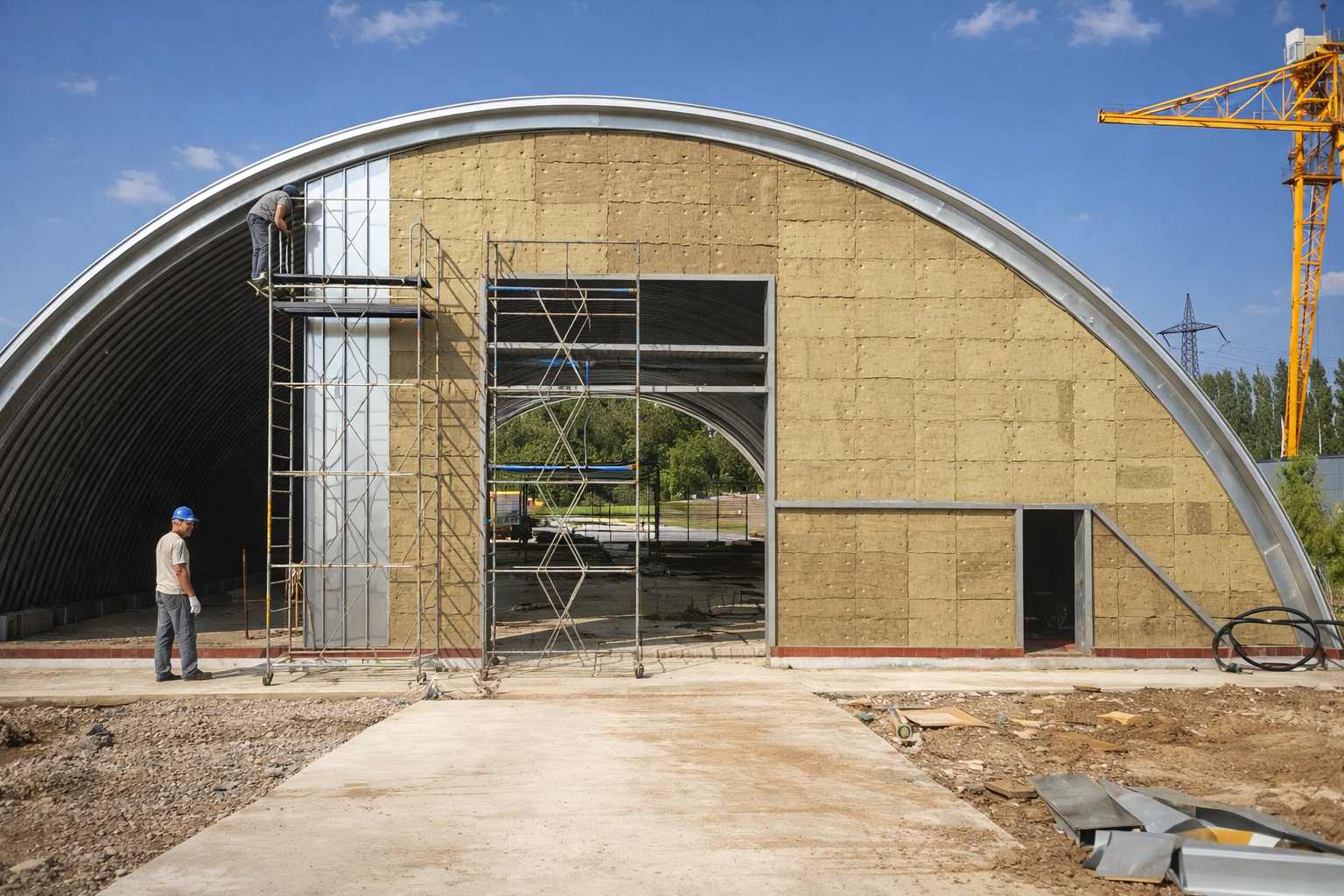 Монтаж арочных сэндвич-панелей на объекте в ЛО